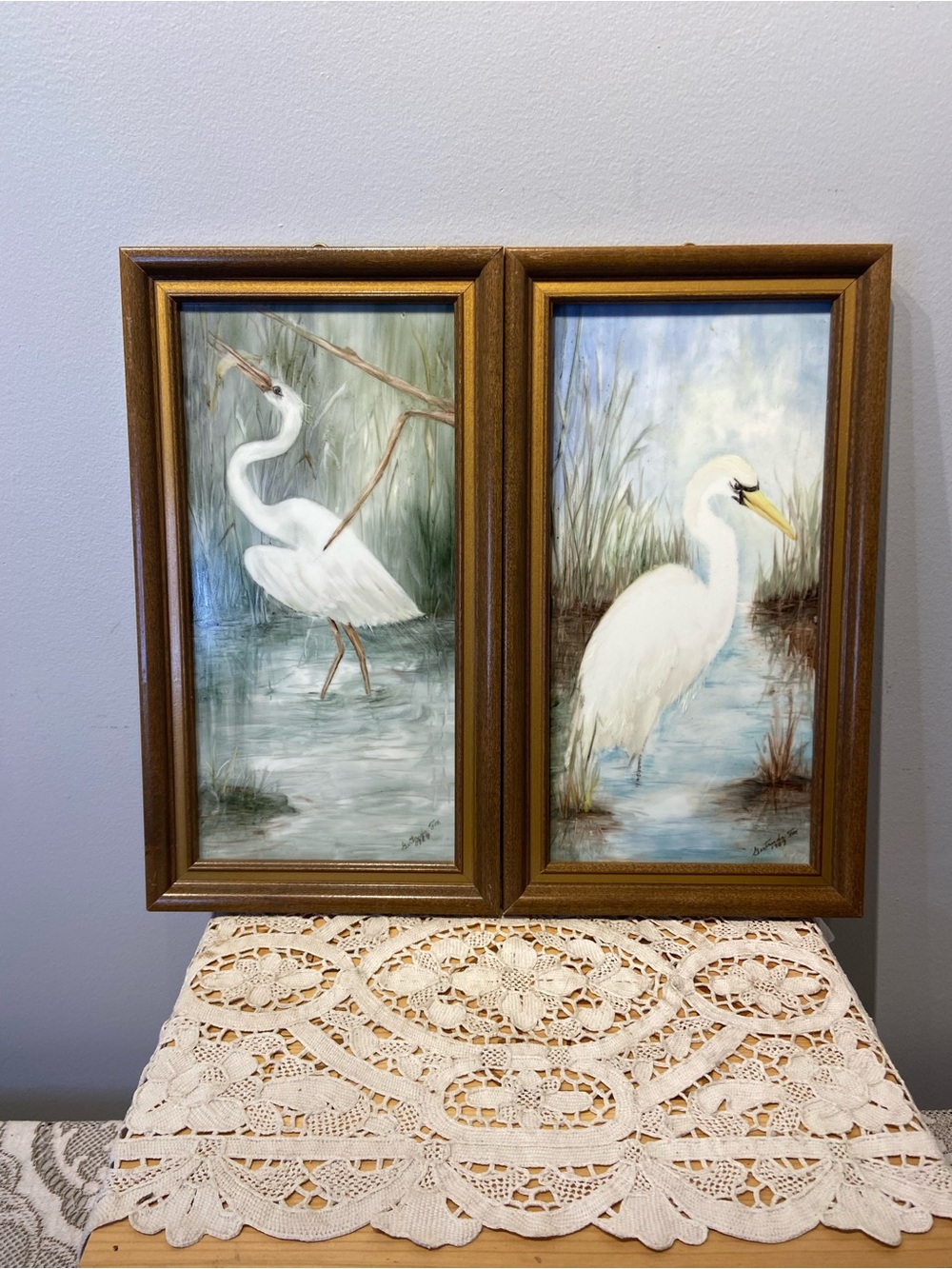 Pair of Hand Painted Birds on Porcelain Tile